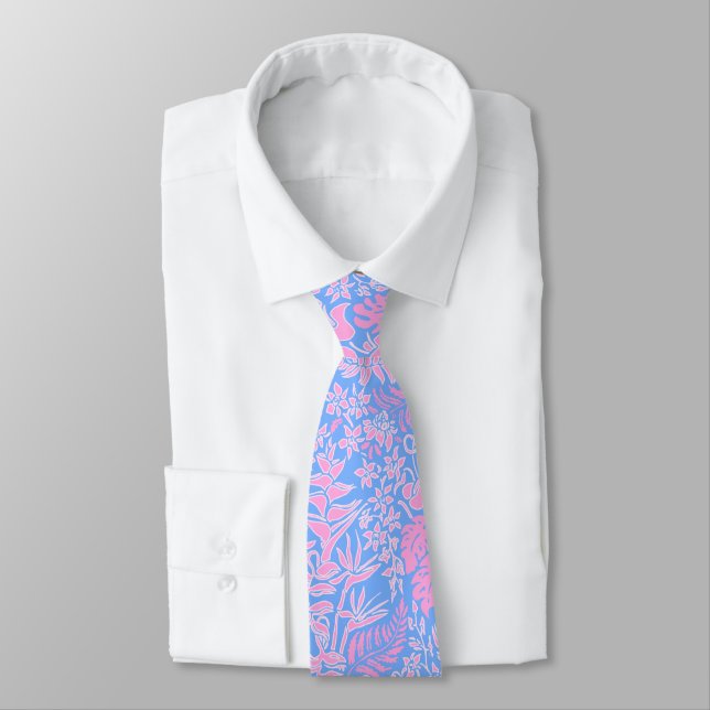 Kauai Morning Hawaiian Protea Floral Neck Tie (Tied)