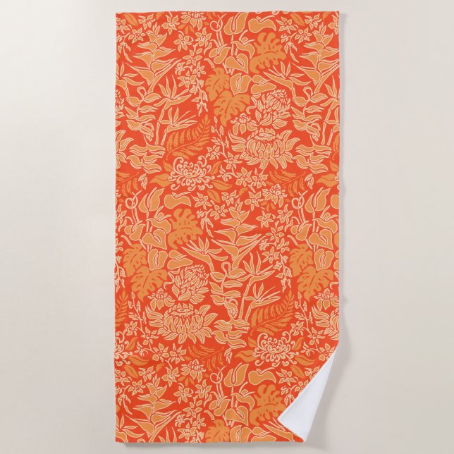 Kauai Morning Hawaiian Protea Floral - Papaya Beach Towel (Front)
