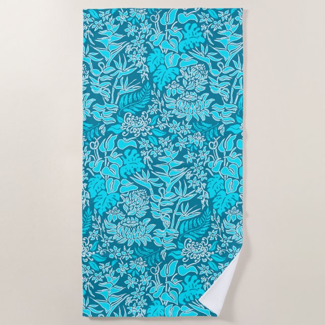 Kauai Morning Hawaiian Protea Floral - Turq Beach Towel (Front)