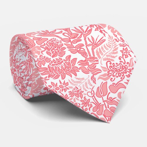 Kauai Morning White Hawaiian Floral Soft Guava Neck Tie