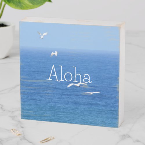 Kauai Ocean with Birds in Flight Wooden Box Sign