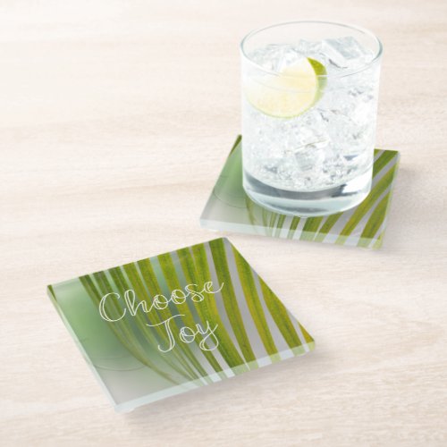 Kauai Palm Leaves Joy Glass Coaster