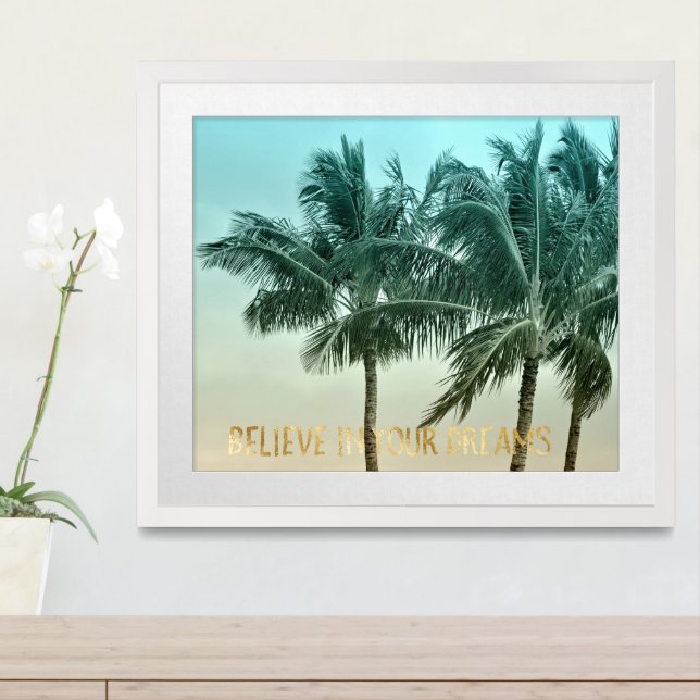 Kauai Palm Trees Believe in Dreams Framed Art (Entryway)