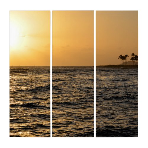 Kauai Palm Trees Ocean Sunset Triptych