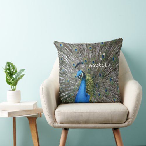 Kauai Peacock Feathers Throw Pillow