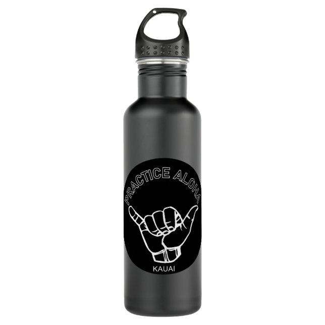 Kauai - Practice Aloha Shaka (Hang loose) Stainless Steel Water Bottle (Front)
