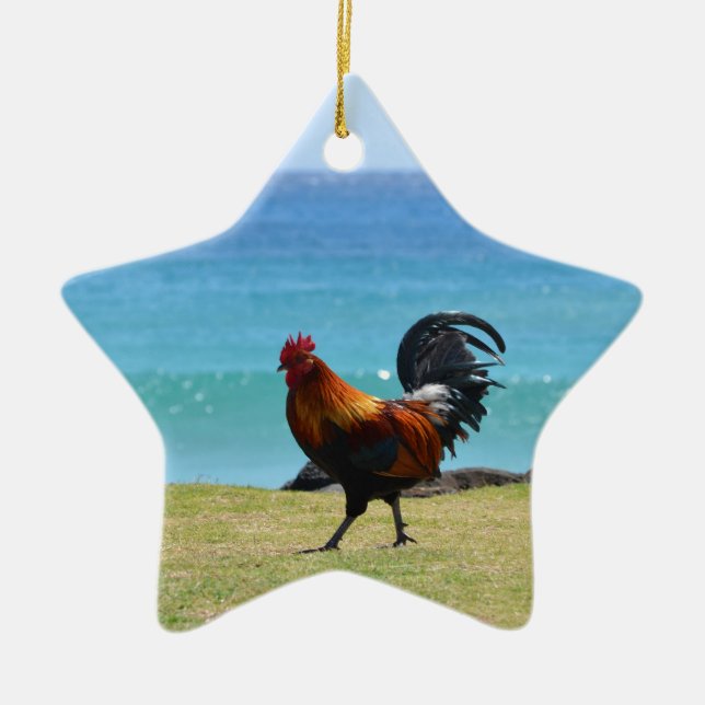 Kauai rooster ceramic ornament (Front)