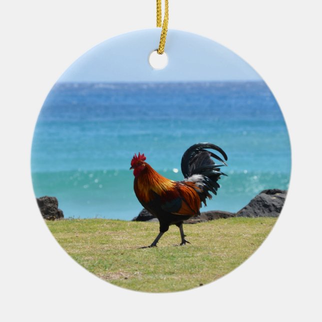 Kauai rooster ceramic ornament (Front)