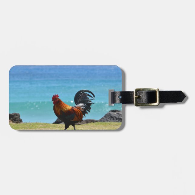 Kauai rooster luggage tag (Front Horizontal)
