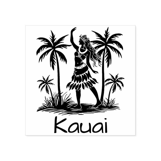 Kauai Rubber Stamp Hawaiian Dancer Palm Trees (Imprint)