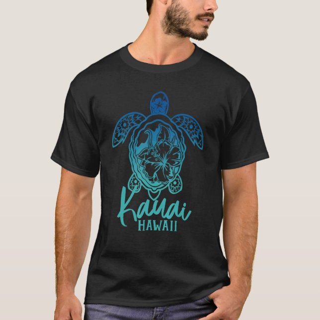 Kauai Sea Turtles Hawaiian Marine Turtle Flower Tr T-Shirt (Front)