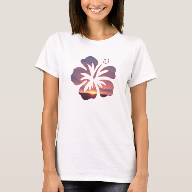 Kauai Sunset in a Hibiscus Flower T-Shirt (Front)