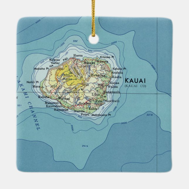 Kauai Vintage Map Ceramic Ornament (Back)