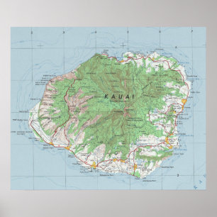 Kauai Vintage Map Poster