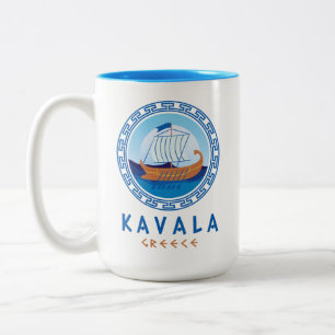 Kavala, Greece Greek Ship Design Two-Tone Coffee Mug