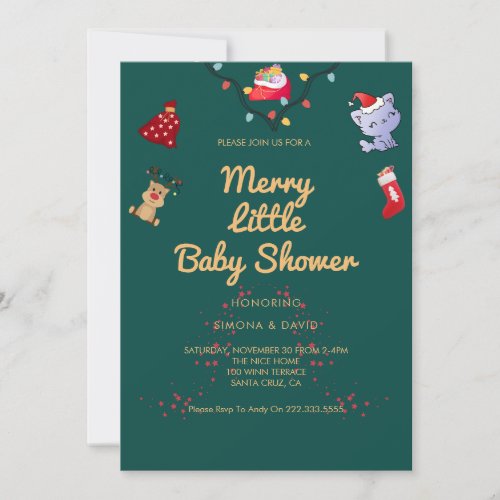 Kawai A Merry Little Christmas Baby Shower Party Invitation