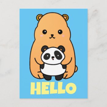 Kawai Bear And Panda Best Friends Hello Cute Postcard by Crosier at Zazzle