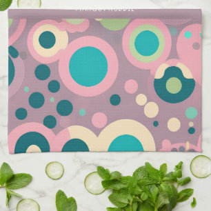 Kawai Circle Pink Navy Isometric Pattern Kitchen Towel