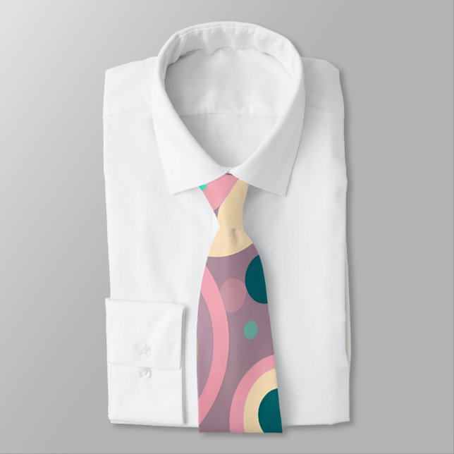 Kawai Circle Pink Navy Isometric Pattern Neck Tie (Tied)