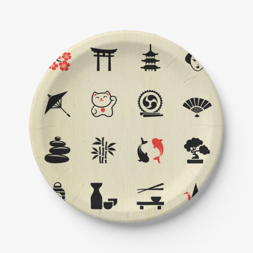 Kawai multi color asian good luck symbols cute fun paper plates