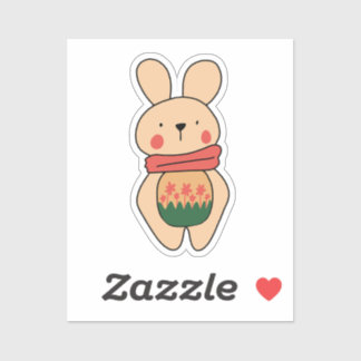 Kawai Naive Pink Bunny With Flower Sticker