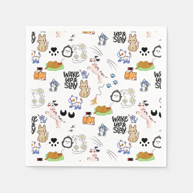 Kawai Pet Lover Cute Seamless Pattern Napkins (Front)