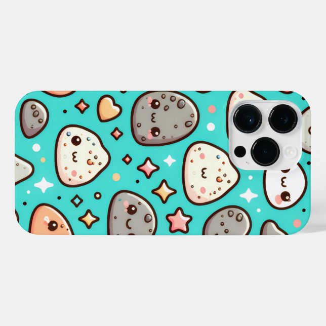 Kawaii Aesthetic iPhone Case – Teal Background (Back Horizontal)