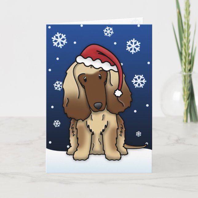 Kawaii Afghan Hound Christmas Card (Front)