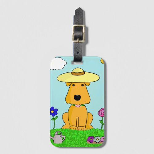 Kawaii Airedale Puppy Dog in Garden Luggage Tag