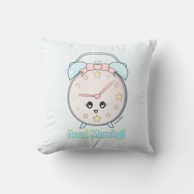 Kawaii Alarm Clock Throw Pillow (Front)
