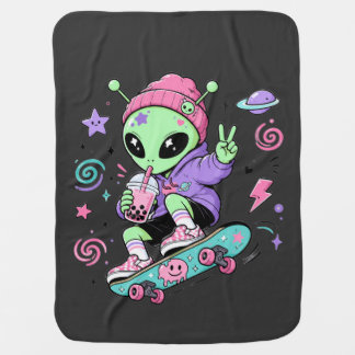 Kawaii Alien Skater Bubble Tea Design Baby Blanket