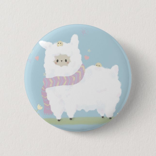 Kawaii Alpaca Badge Button (Front)