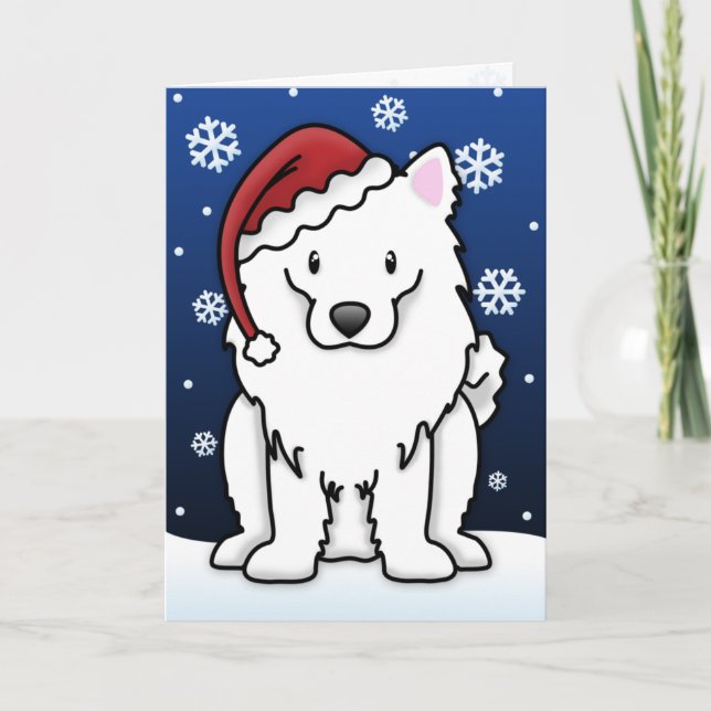 Kawaii American Eskimo Dog Christmas Card (Front)