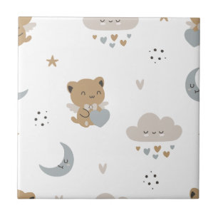 Kawaii Angel Cats & Clouds (1) Ceramic Tile