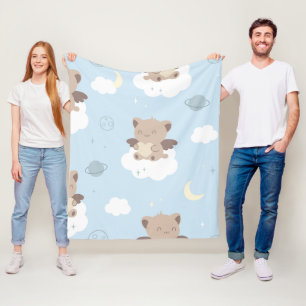 Kawaii Angel Cats on Clouds Pattern Fleece Blanket