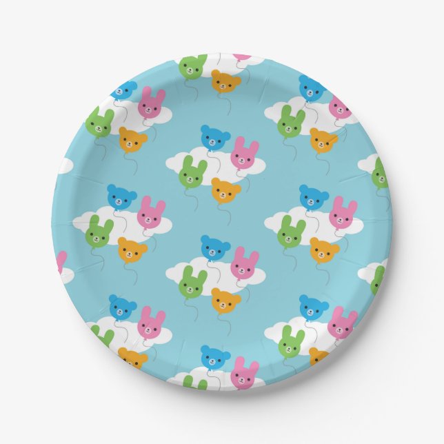 Kawaii Animal Balloons Paper Plates (Front)
