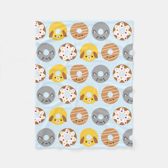 Kawaii Animal Donuts Fleece Blanket (Front)