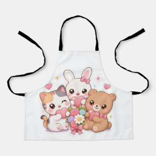 Kawaii Animal Friends Hearts&Flowers Kitchen Apron