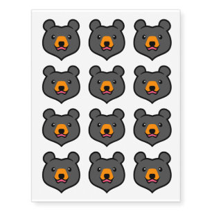 Kawaii Animal Lover Cartoon Black Bear Temporary Tattoos