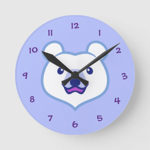 Kawaii Animal Lover Cartoon Polar Bear Round Clock
