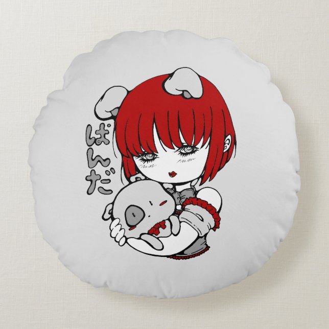 kawaii animal manga girl round pillow (Front)