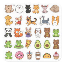 Kawaii Animals & Food Lover's Sticker Set