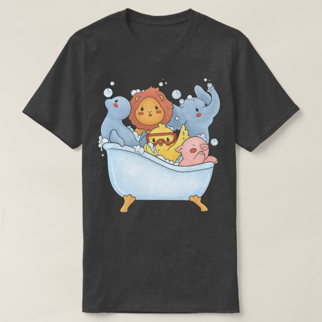 Kawaii Animals Seal, Lion, Pig, Duck, Elephant Bat T-Shirt (Design Front)