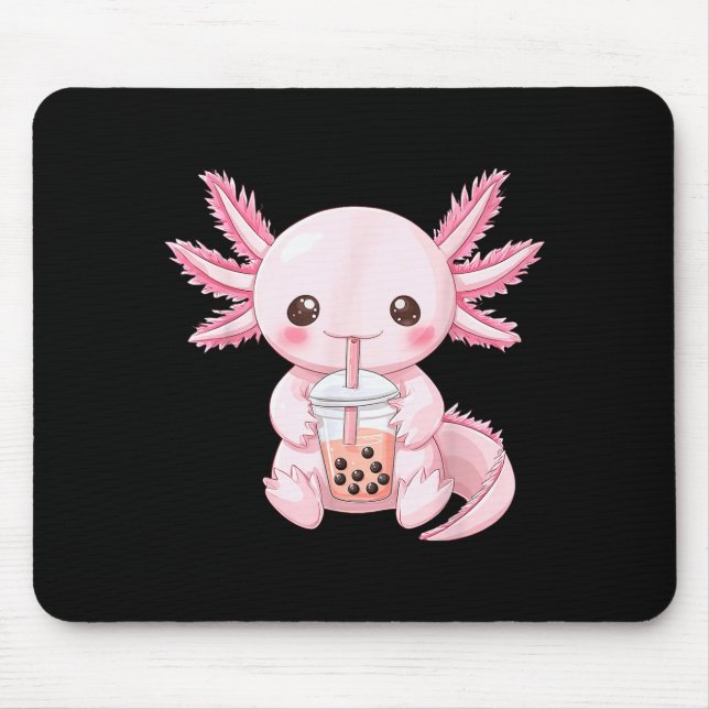 Kawaii Anime Axolotl Boba  Mouse Pad (Front)