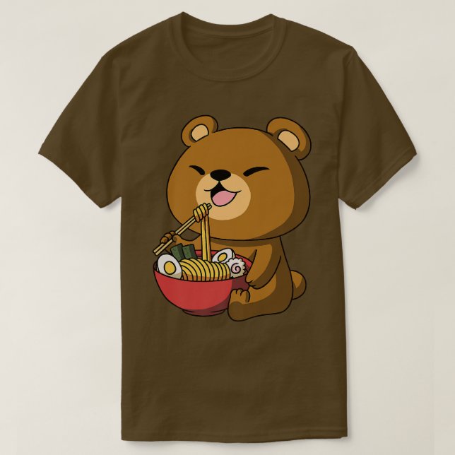 Kawaii Anime Bear Asian Noodles Japanese Ramen 559 T-Shirt (Design Front)