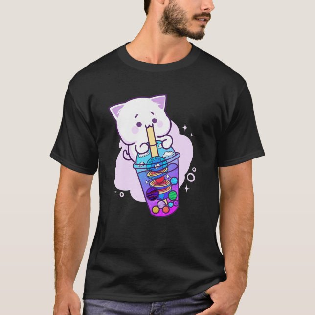 Kawaii Anime Boba Galaxy Cat Planet Tea Cute Kitte T-Shirt (Front)