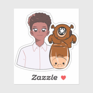 Kawaii Anime Boy with Hot Chocolate and Brown Litt Sticker