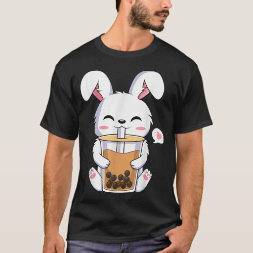 Kawaii Anime Bunny Drinking Boba Bubble Tea Rabbit T_Shirt