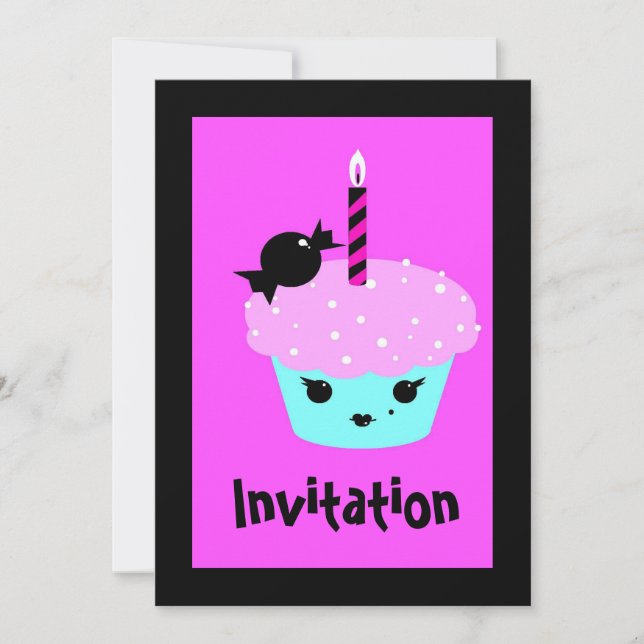 kawaii anime cartoon Emo goth cupcake Invitation (Front)