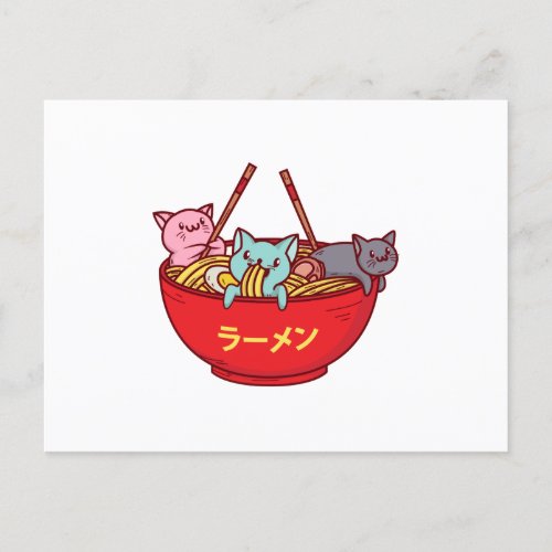 Kawaii Anime Cat Funny Adorable Japanese Ramen Announcement Postcard